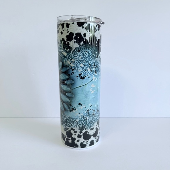 Turquoise Jewel Cow Print 20oz Skinny Tumbler - Picture 3 of 4